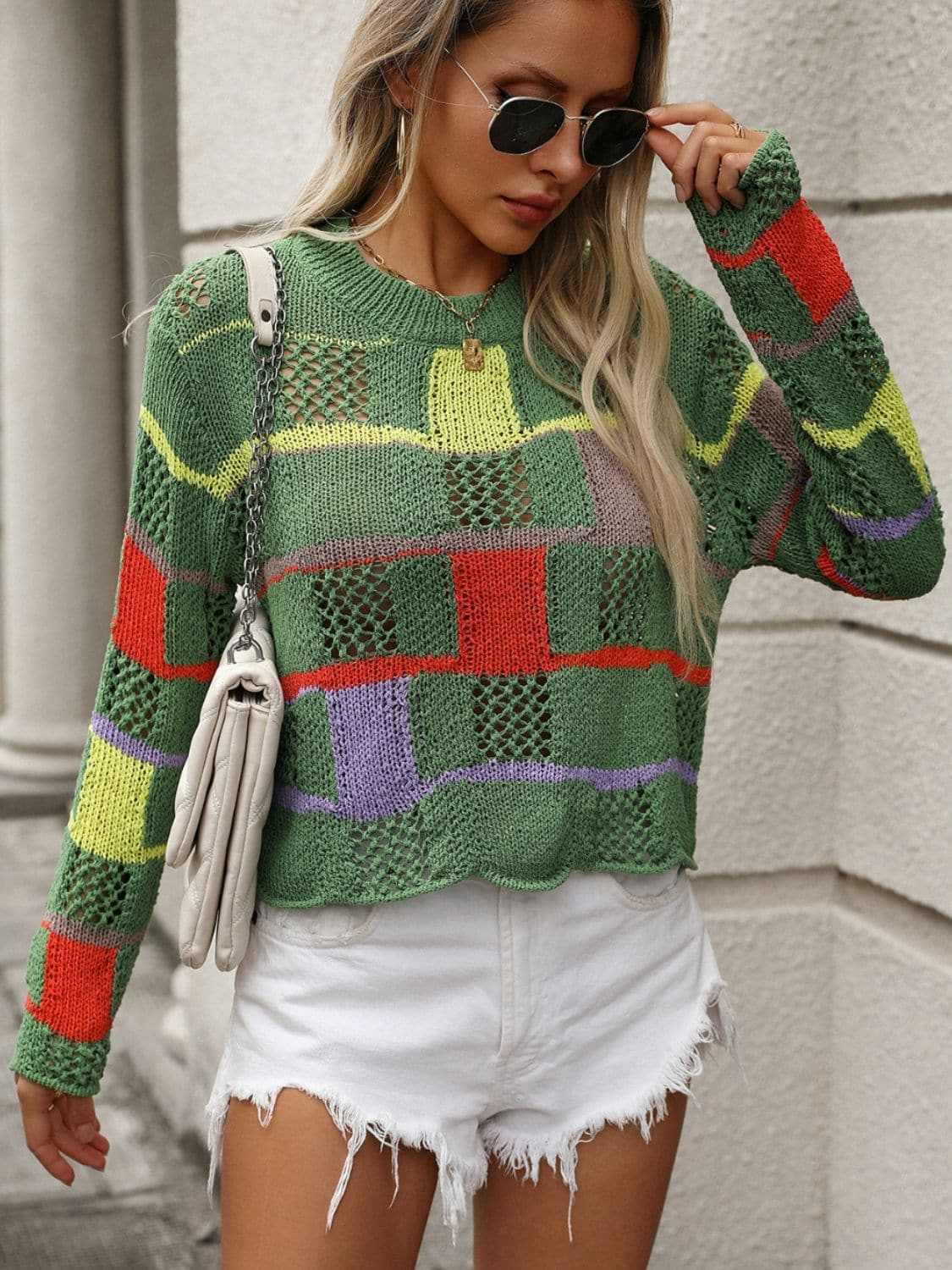 Colorful crochet round neck pullover - Love Salve